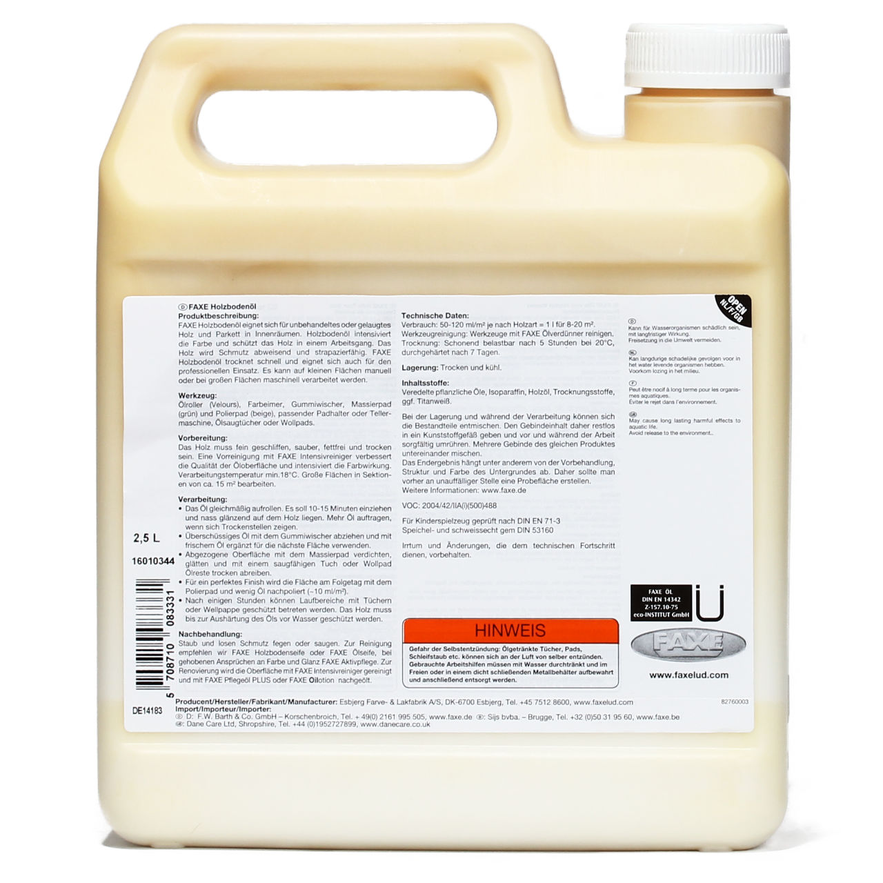Holzbodenöl Weiß 2,5 l